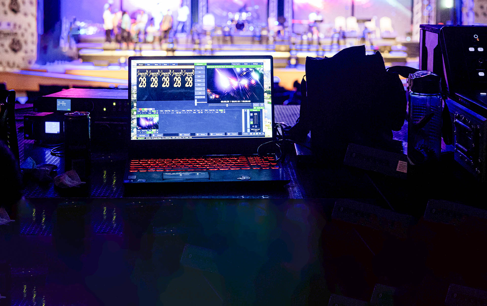 Broadcast control room during a live stream